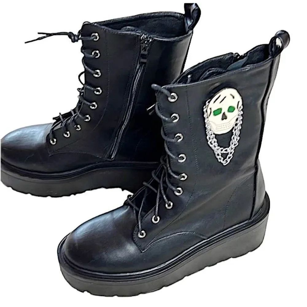 Koi Yorick Mansion Platform Combat Skull Boots Black New Size 8